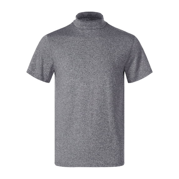 Eandarui Mens Short Sleeve Basic Tops Mock Turtleneck Casual Pullover T-Shirt Slim Fit Solid Dark Grey L