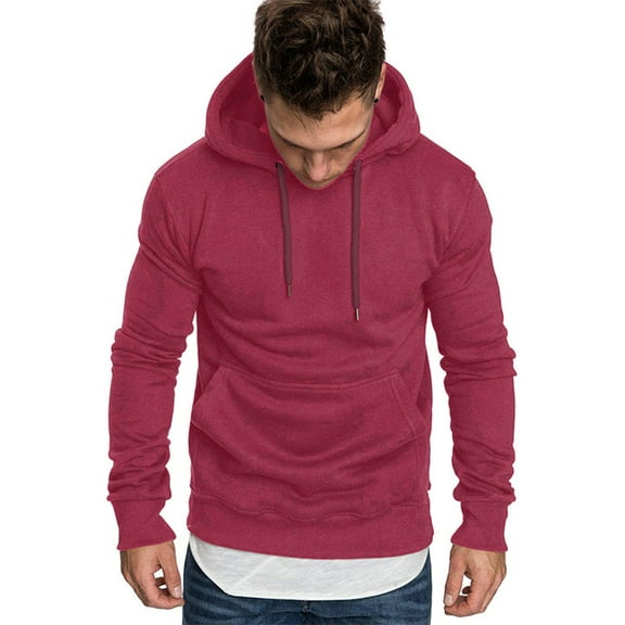 Eandarui Mens Solid Hoodies Casual Relaxed Hooded Pullover Top Thermal Sweatshirt Spring Autunm Burgundy 3XL