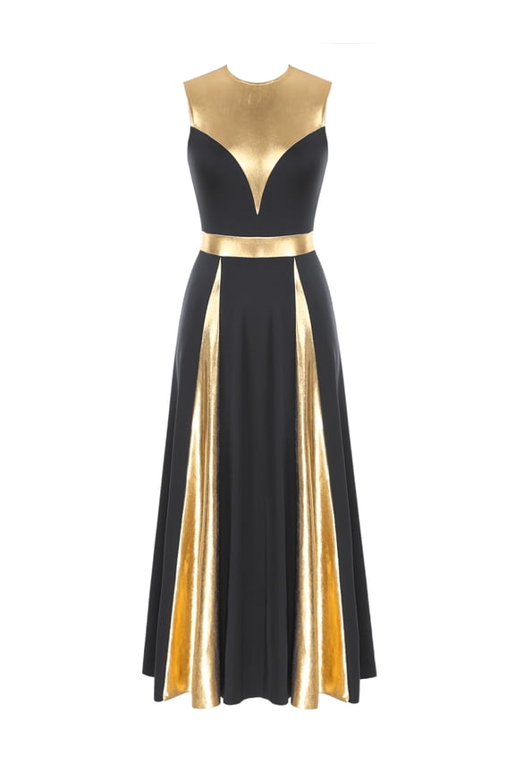 Praise Liturgical Dance Dress for Women Worship Church Dancewear Metallic Shiny Praisewear Black S