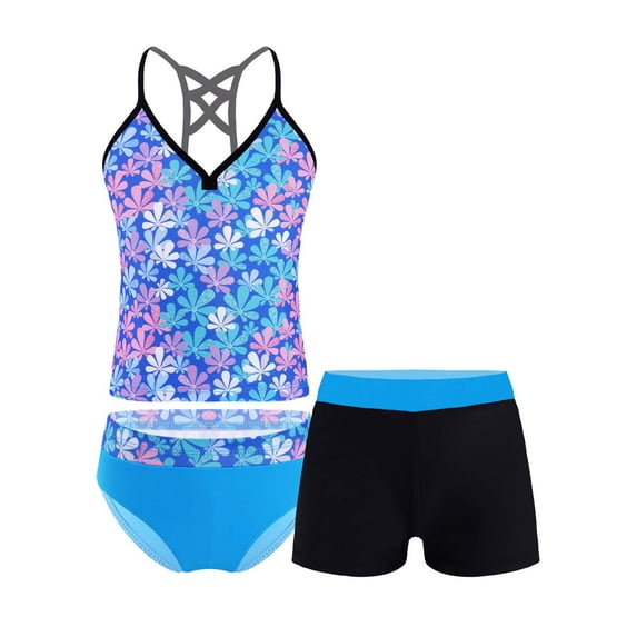 Eandarui Three-Piece Tankini Swimsuit, Size 16, Colorful Floral (Girl's)