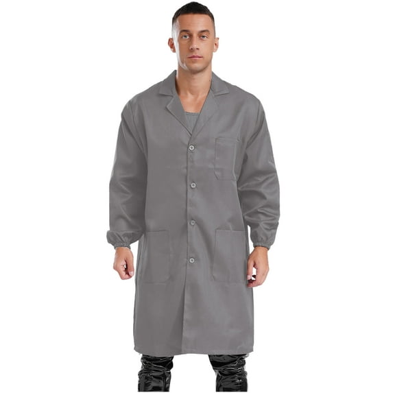 Eandarui Unisex Adult Dustproof Long Sleeve Work Coats Workwear Lapel Collar Button Up Jackets Gray 175