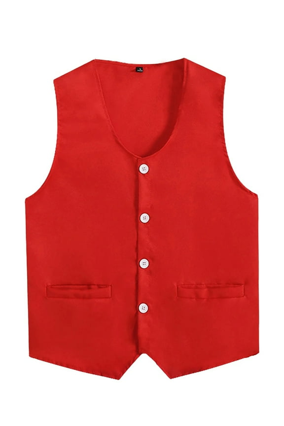 Unisex Volunteer Activities Vest Supermarket Waiter Uniform Button Up Clerk Vests Workwear Red L