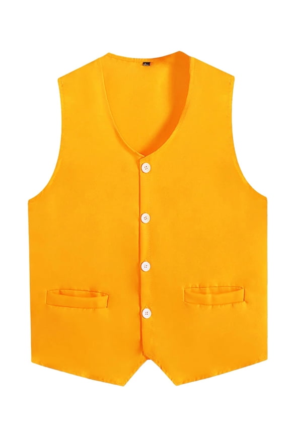 Unisex Volunteer Activities Vest Supermarket Waiter Uniform Button Up Clerk Vests Workwear Yellow 3XL
