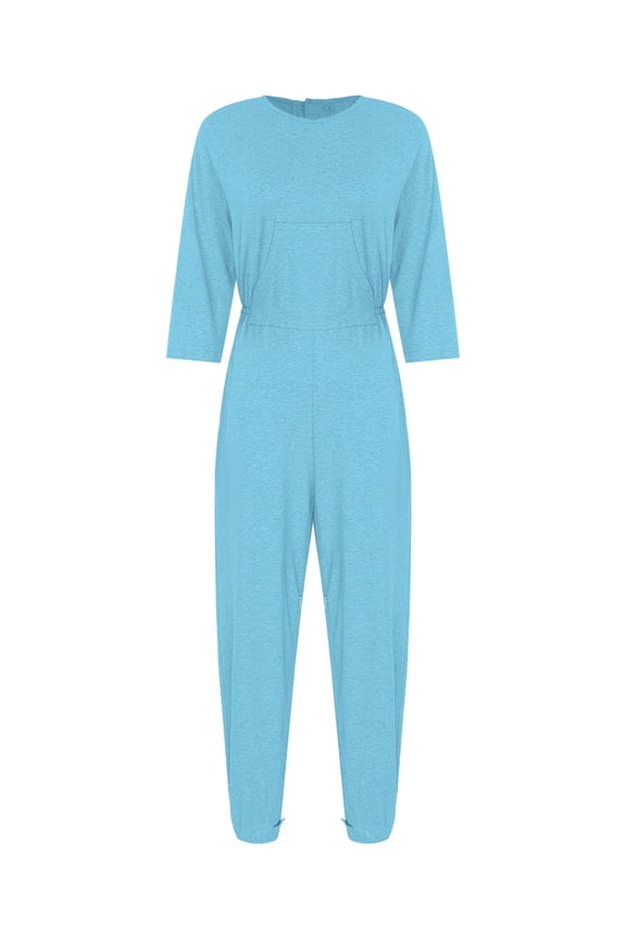 Women Care Dementia Clothes Alzheimers Anti-strip Jumpsuit Elderly Nursing Nightwear with Zipper at Back and Leg Light Blue S
