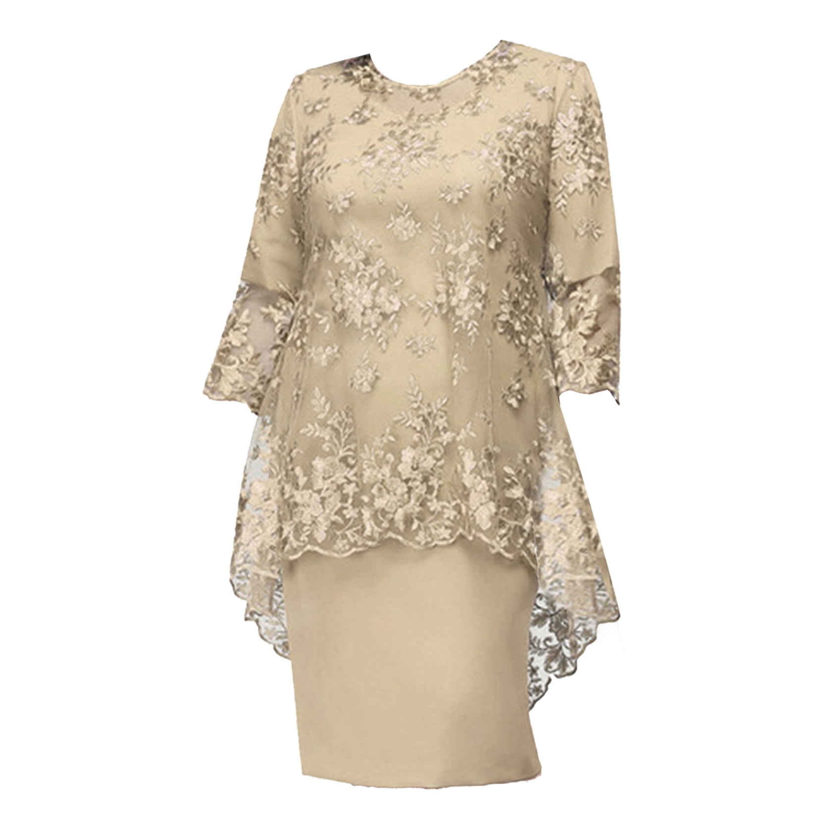 Eandarui Women Plus Size Formal Dress for Mother of The Bride Dress Floral Lace Cover Up Elegant Champagne M Walmart