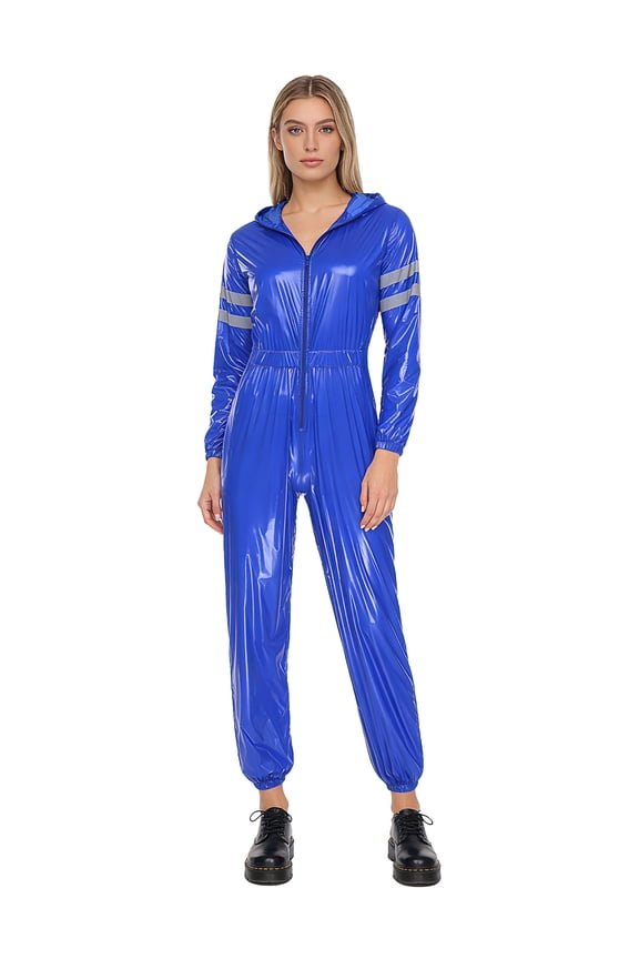 Women Work Coveralls High Visibility Elastic Waist Work Jumpsuit Full Body Paint Suit Raincoat Blue XXL