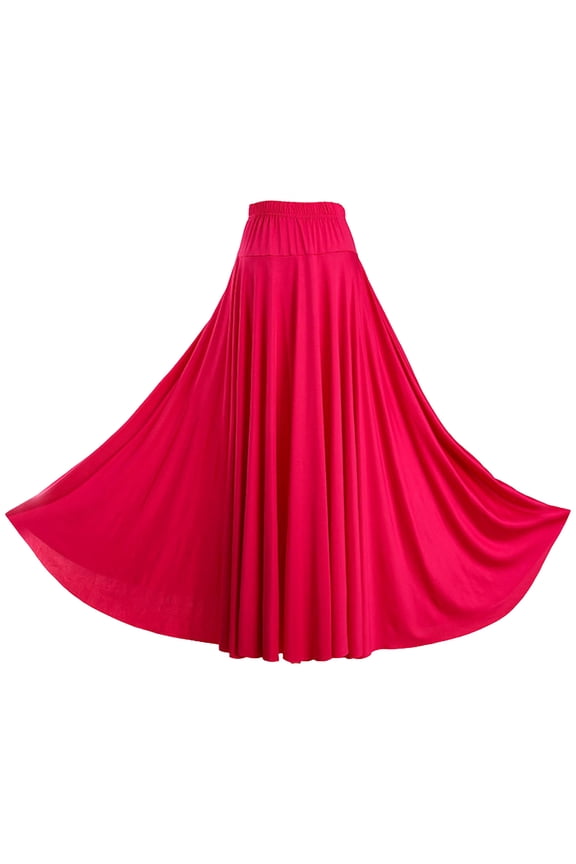 Women's Long Maxi Skirt Flared A-line Midi Skirt Dancewear for Swing Dance Training Costume Hot Pink L