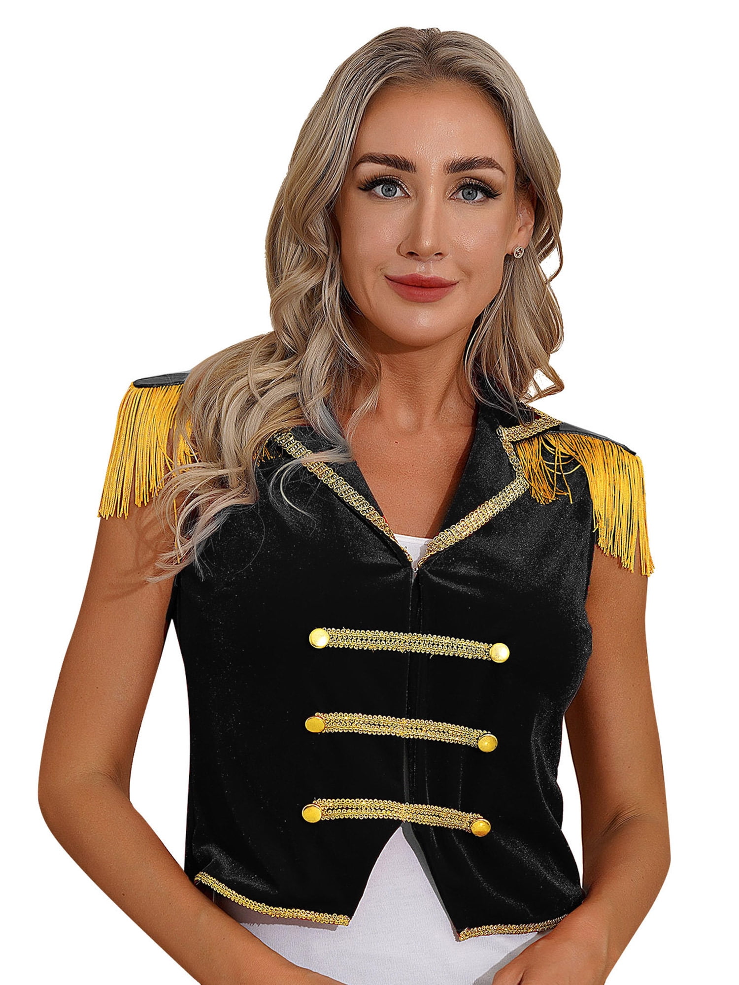 Eandarui Women s Ringmaster Costume Sleeveless Tops Halloween Fancy Dress Outfits Waistcoat Black XL
