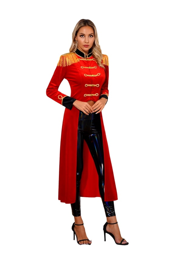 Women's Ringmaster Costume Velvet Tuxedo Jacket Velvet Tailcoat Cosplay Fancy Dress up Red M
