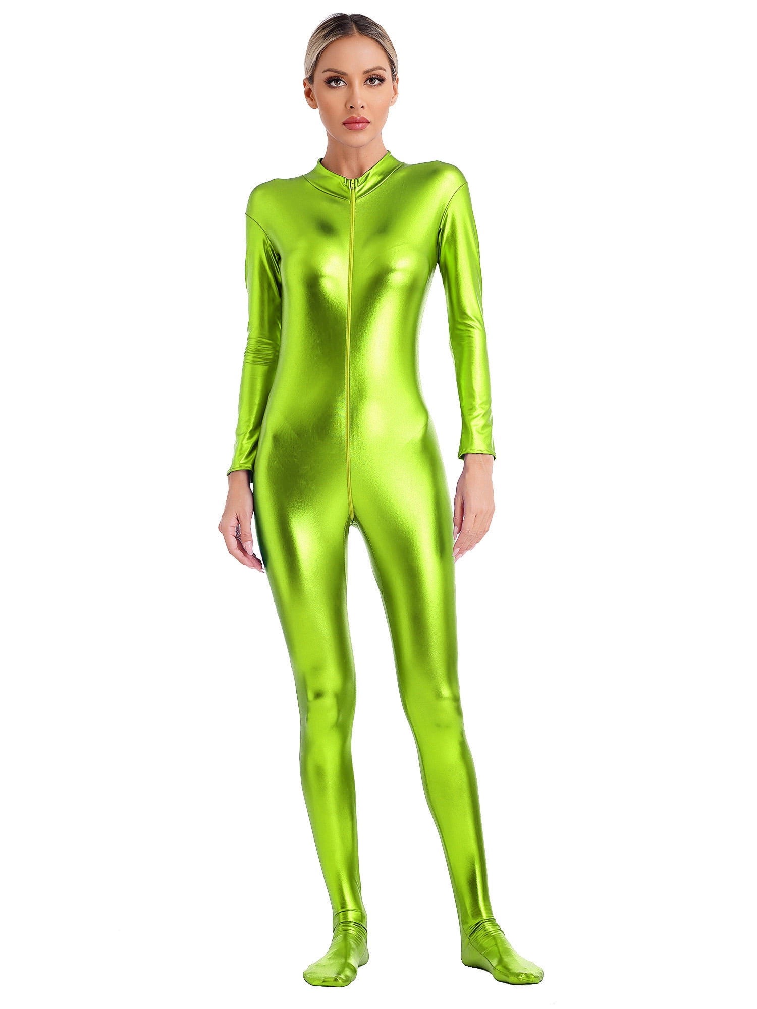 Eandarui Women's Shiny Metallic Unitard Turtleneck Long Sleeve