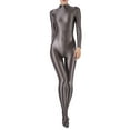 thumbnail image 1 of Eandarui Women's Shiny Oil Glossy Body Stocking Yoga One Piece Stretchy Back Zipper Full Jumpsuit Grey Brown M, 1 of 4