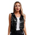 thumbnail image 1 of Eandarui Women's Sparkly Sequin Open Front Vest Top Fringe Sleeveless Cowgirl Waistcoat Cardigan Black L, 1 of 6