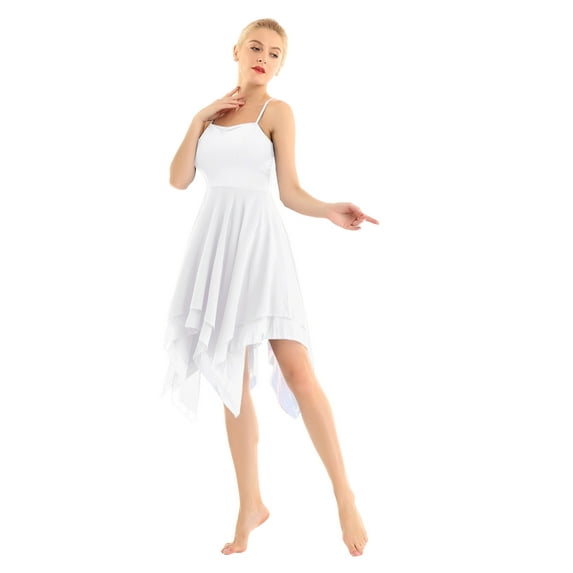 Eandarui Womens Asymmetric Chiffon Modern Contemporary Dance Dress Sleeveless Ballet Dancewear White XL