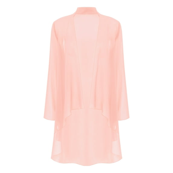 Eandarui Womens Elegant Chiffon Sheer Bolero Cardigan Shrug Long Sleeve Open Front Shawl Wraps for Pink M