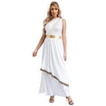 thumbnail image 1 of Eandarui Womens Halloween Ancient Greek Costume One Shoulder Vintage Trim Roman Toga Dress White 3XL, 1 of 6