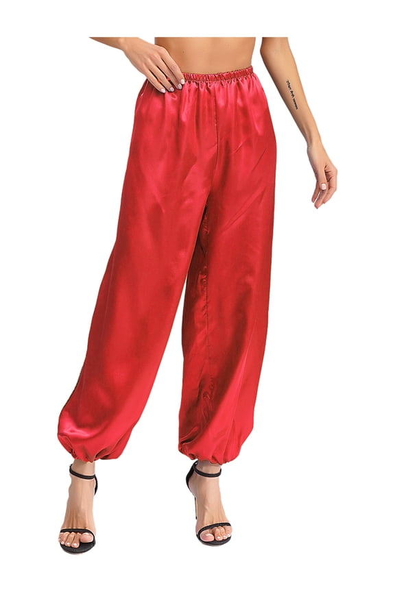 Womens Halloween Desert Princess Pants Loose Bloomers Trousers Belly Dance Harem Pants Red XL