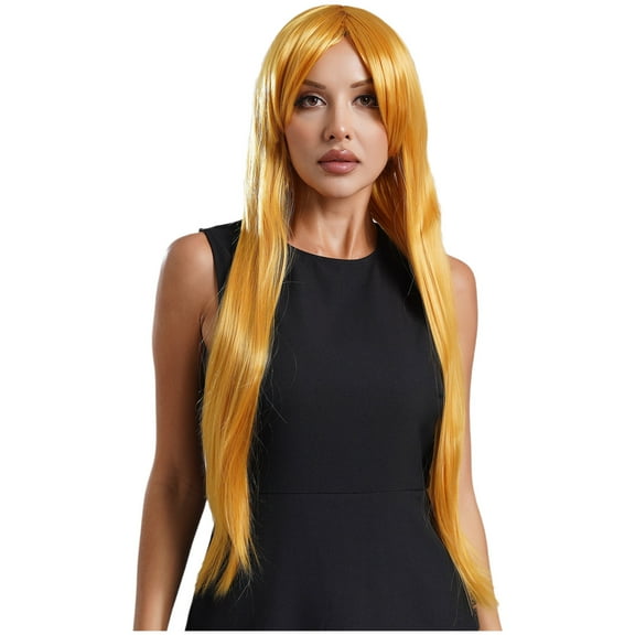 Eandarui Womens Long Straight Cosplay Costume Wig Fashion Party Wig Synthetic Long Black Wigs Gold One Size