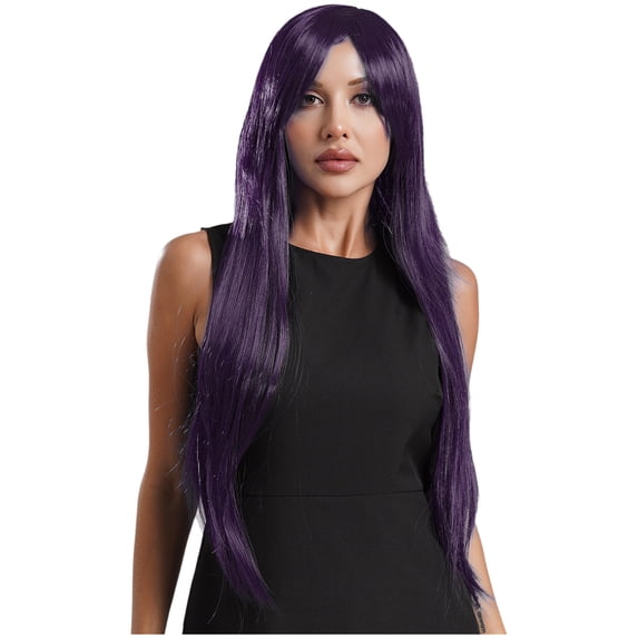 Eandarui Womens Long Straight Cosplay Costume Wig Fashion Party Wig Synthetic Long Black Wigs Purple One Size