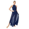 thumbnail image 1 of Eandarui Womens Lyrical Contemporary Dance Costume Halter Neck Flowy Tulle Maxi Long Dress Side Split Navy Blue L, 1 of 6