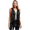 thumbnail image 1 of Eandarui Womens Sequin Sleeveless Fringe Tassel Vest Sleeveless Open Front Cardigan Rave Party Black S, 1 of 3