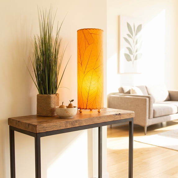 Eangee 24 Inch Cocoa Leaf Cylinder Table Lamp Orange