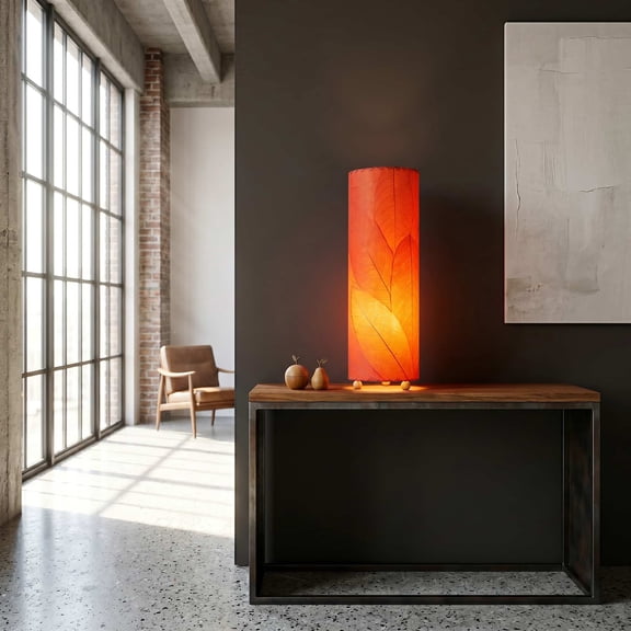 Eangee Cocoa Leaves Red Cylinder Table Lamp
