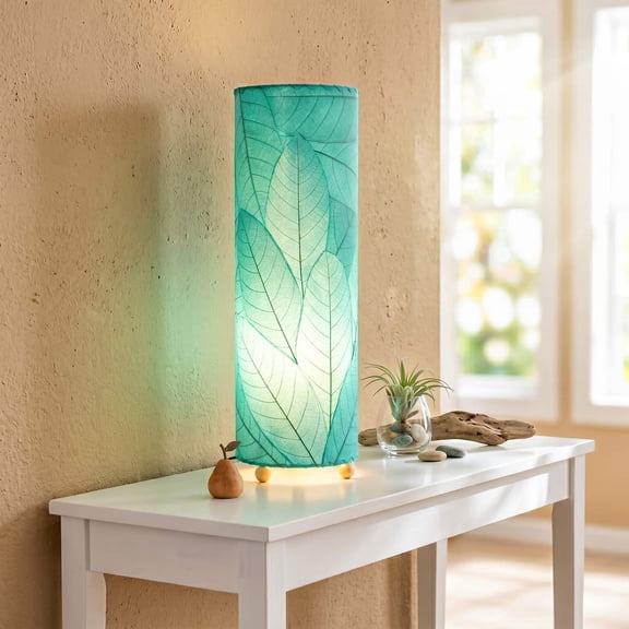 Eangee Cocoa Leaves Sea Blue Cylinder Table Lamp
