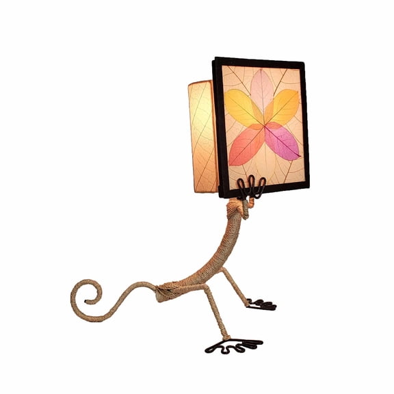 Eangee Home Design Enlightened Gecko Table Lamp, Shade Made Of Cocoa Leaves, 11x16x16 Inches