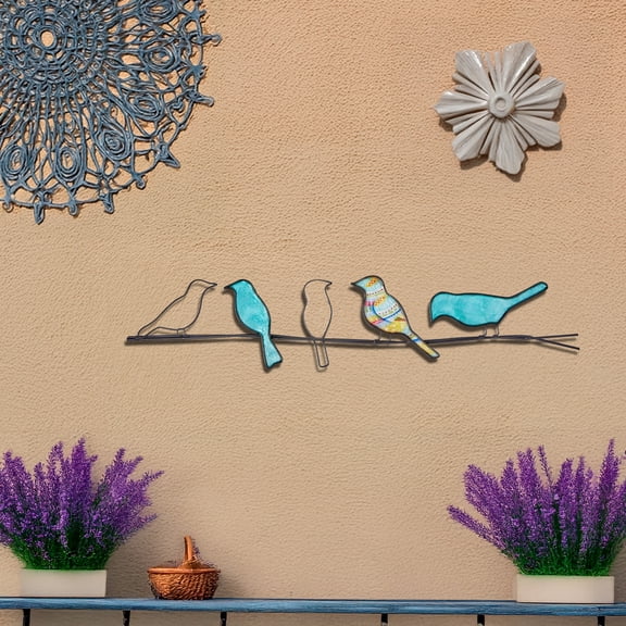 Eangee Home Design Birds On A Wire Sea Blue, Capiz and Metal, Indoor / Outdoor Safe, 29x1x6 Inches