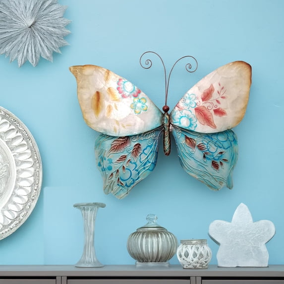 Eangee Home Design Butterfly Wall Decor Blue And Pearl, Capiz and Metal, Indoor / Outdoor Safe, 18x1x13 Inches