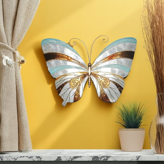 Eangee Home Design Butterfly Wall Decor Blue Pearl And Copper, Capiz and Metal, Indoor / Outdoor Safe, 18x1x13 Inches