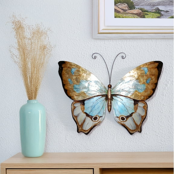 Eangee Home Design Butterfly Wall Decor Copper With Aqua, Capiz and Metal, Indoor / Outdoor Safe, 18x1x13 Inches