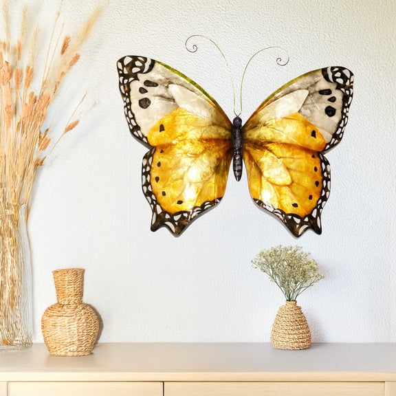 Eangee Home Design Butterfly Wall Decor Monarch, Capiz and Metal, Indoor / Outdoor Safe, 18x1x13 Inches
