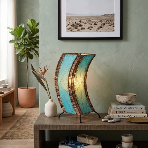 Eangee Home Design C Shape Table Lamp, Shade Made Of Cocoa Leaves, 8x8x20 Inches