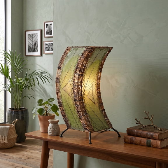 Eangee Home Design C Shape Table Lamp, Shade Made Of Cocoa Leaves, 8x8x20 Inches