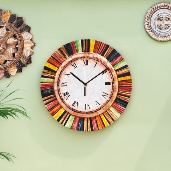 Eangee Home Design Clock Wall Decor Multicolor Face, Compressed Capiz, Indoor Safe, 13x2x13 Inches