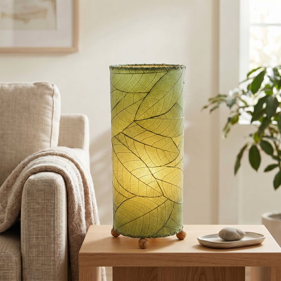 Eangee Home Design Cocoa Leaf Cylinder Table Lamp, Shade Made Of Cocoa Leaves, 7x7x17 Inches