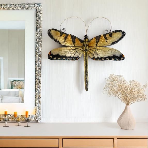 Eangee Home Design Dragonfly Wall Decor Gold And Blue, Capiz and Metal, Indoor / Outdoor Safe, 14x1x12 Inches