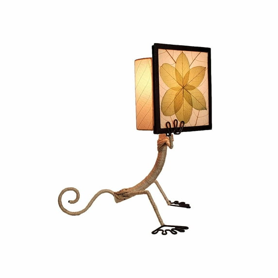Eangee Home Design Enlightened Gecko Table Lamp, Shade Made Of Cocoa Leaves, 11x16x16 Inches