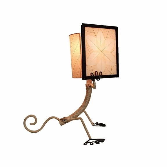 Eangee Home Design Enlightened Gecko Table Lamp, Shade Made Of Cocoa Leaves, 11x16x16 Inches