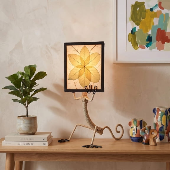 Eangee Home Design Enlightened Gecko Table Lamp, Shade Made Of Cocoa Leaves, 11x16x16 Inches