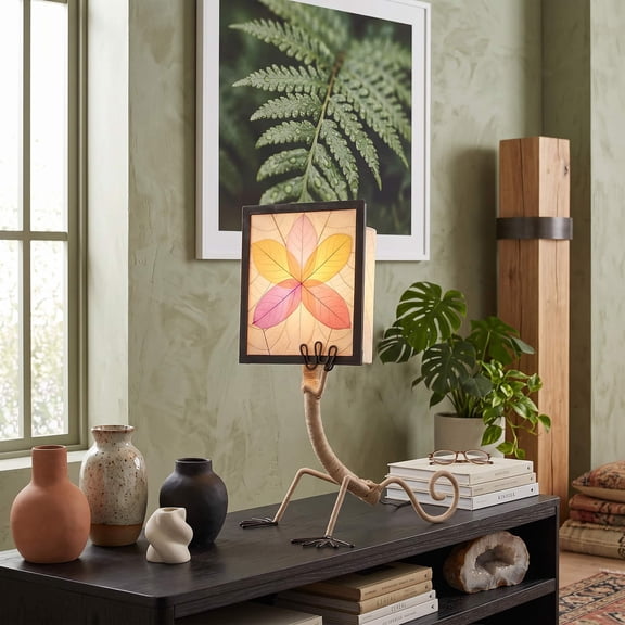 Eangee Home Design Enlightened Gecko Table Lamp, Shade Made Of Cocoa Leaves, 11x16x16 Inches