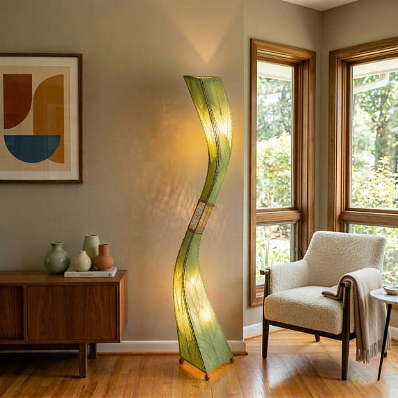Eangee Home Design Flow Giant Floor Lamp, Shade Made Of Cocoa Leaves, 13x13x72 Inches