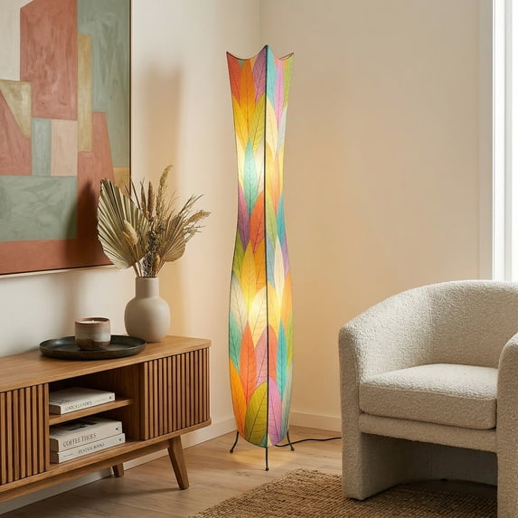 Eangee Home Design Flowerbud Giant Floor Lamp, Shade Made Of Cocoa Leaves, 13x13x72 Inches