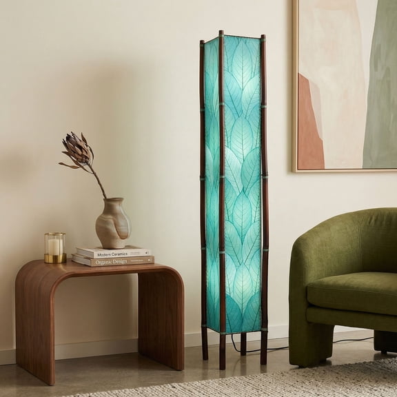 Eangee Home Design Fortune Giant Floor Lamp, Shade Made Of Cocoa Leaves, 11x11x72 Inches