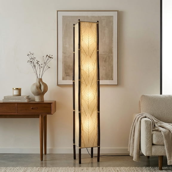 Eangee Home Design Fortune Giant Floor Lamp, Shade Made Of Cocoa Leaves, 11x11x72 Inches