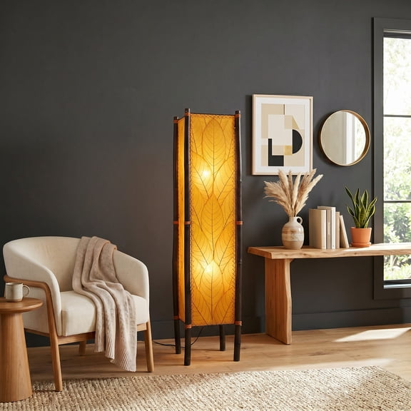 Eangee Home Design Fortune Large Floor Lamp, Shade Made Of Cocoa Leaves, 11x11x48 Inches