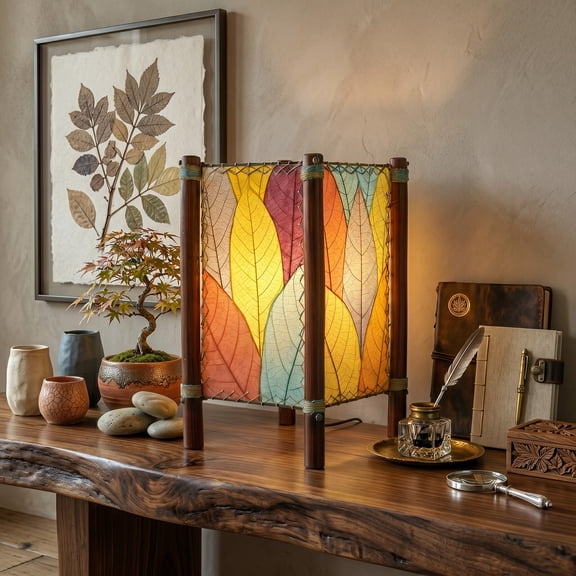 Eangee Home Design Fortune Table Lamp, Shade Made Of Cocoa Leaves, 9x9x15 Inches
