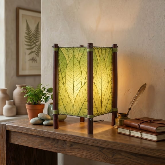 Eangee Home Design Fortune Table Lamp, Shade Made Of Cocoa Leaves, 9x9x15 Inches