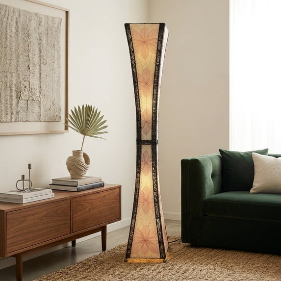 Eangee Home Design Hourglass Giant Floor Lamp, Shade Made Of Jackfruit Leaves, 13x13x72 Inches